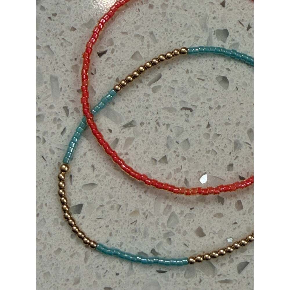 enewton Gold Beaded Stretch Bracelets Pink Turquoise Set of 2 - Picture 3 of 3